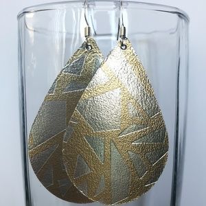 Silver & Gold Geometric Print Leather Earrings